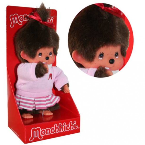 Monchhichi-Maedchen-im-gestreiften-Rock